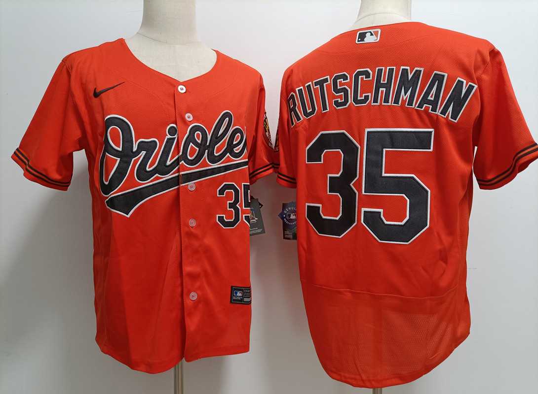 Mens Baltimore Orioles #35 Adley Rutschman Orange Stitched Flex Base Nike Jersey